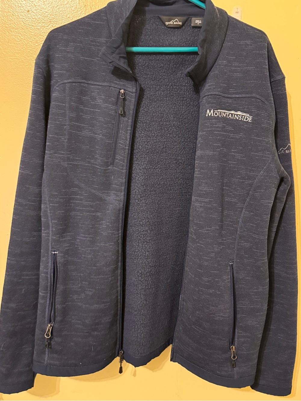 Eddie Bauer Navy Heathered Full-Zip Sherpa Jacket